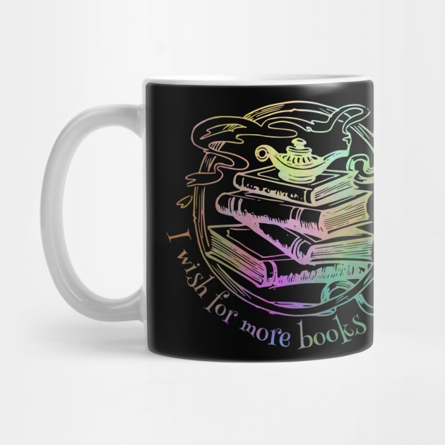 "I wish for more books" - watercolor green genie lamp on a stack of books by Ofeefee